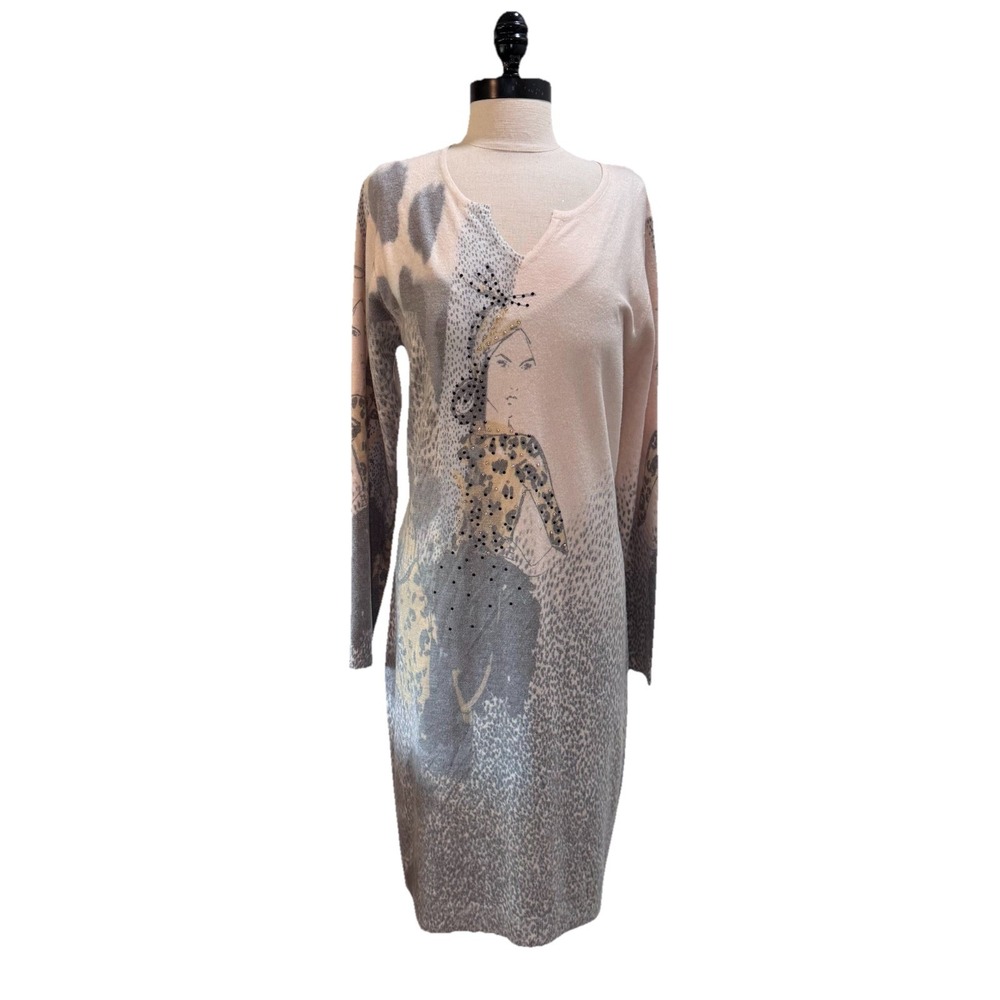 Sempre Woman's Dress Designed In Italy‎ Human Artwork Leopard Sz M